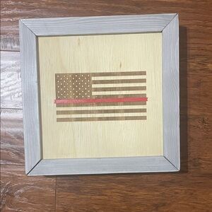 Wooden American Flag Wall Art with Red Stripe